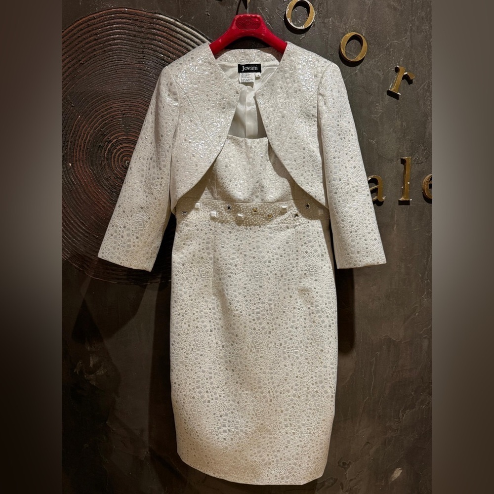 Jovani formal white pencil dress & jacket set size 14 mother of the bride NWOT